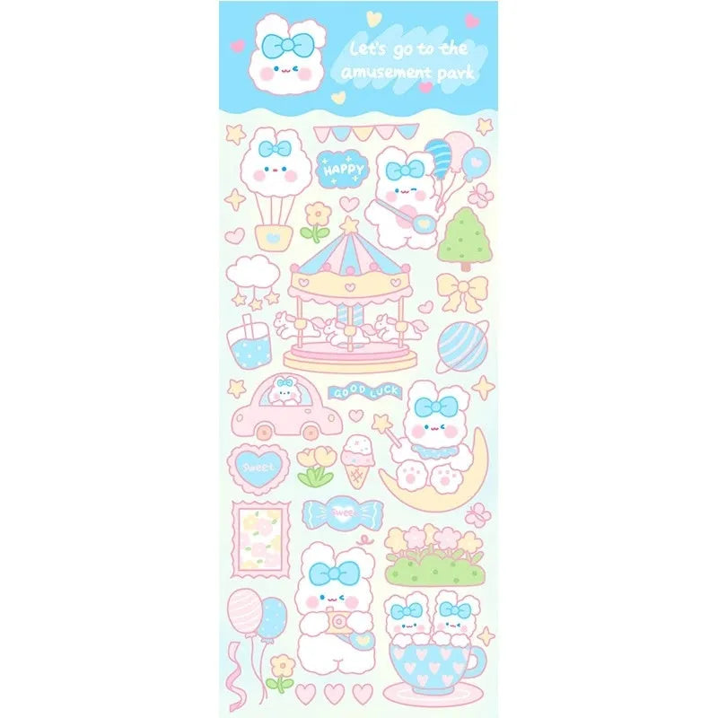 Pack of waterproof PVC cartoon stickers for decorating notebooks and agendas, shown in one of four available styles.