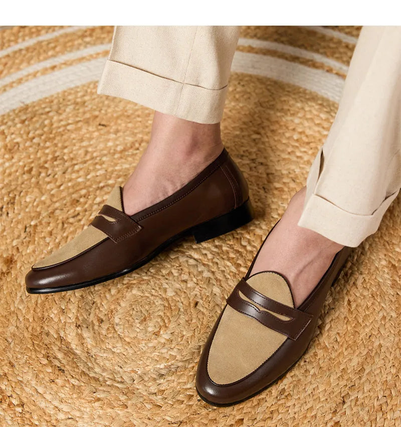 Coffee grey Belgian loafers with suede leather and slip-on design