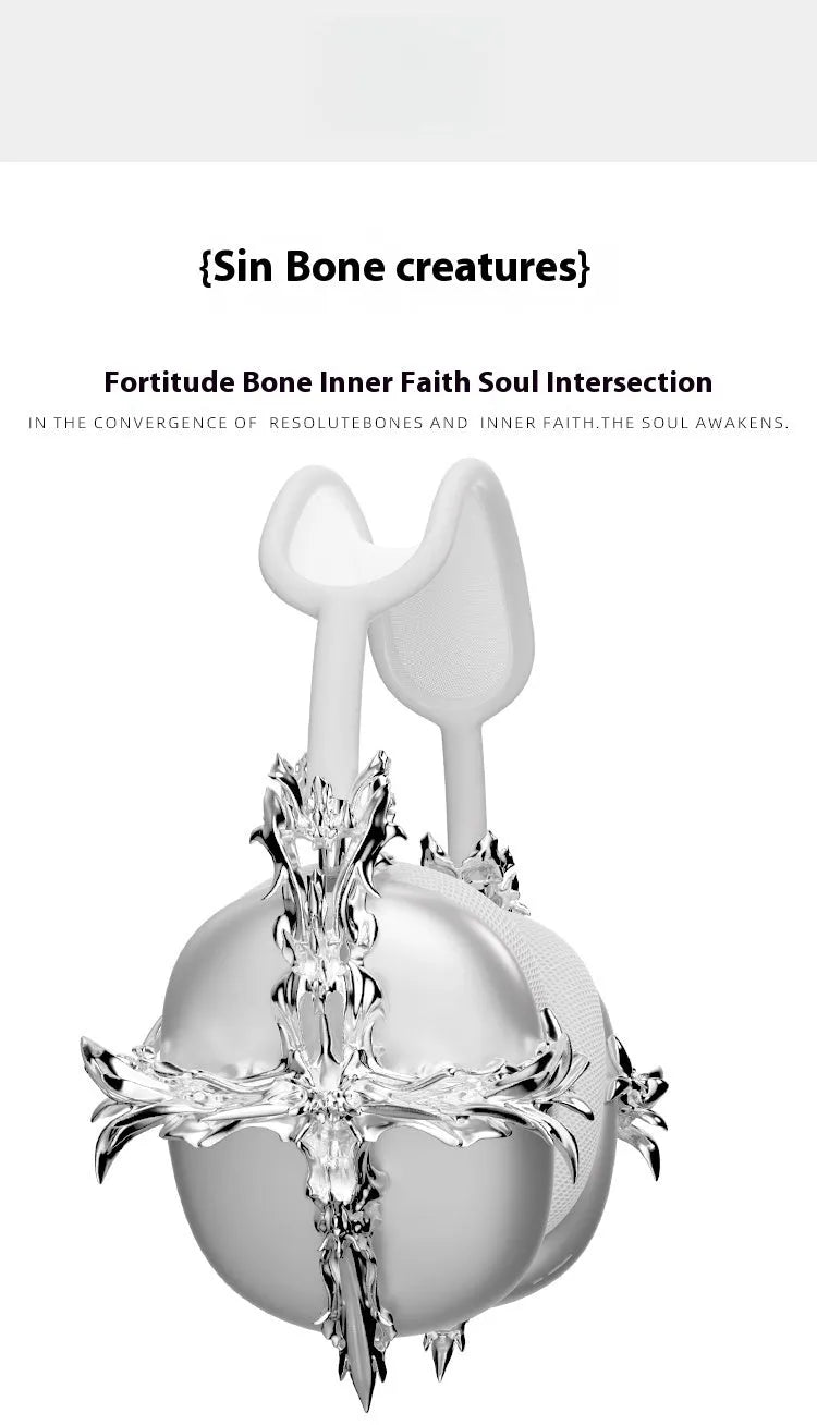 Gothic cross design hard resin cover for Apple AirPods Max headphones in black and silver.