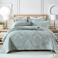 Pure cotton bedspread three-piece set with geometric pattern showing bed cover and pillowcases