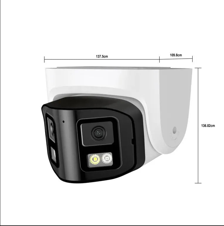 4MP dual-lens IP66 waterproof security camera with POE, dimensions 124x72x201mm.