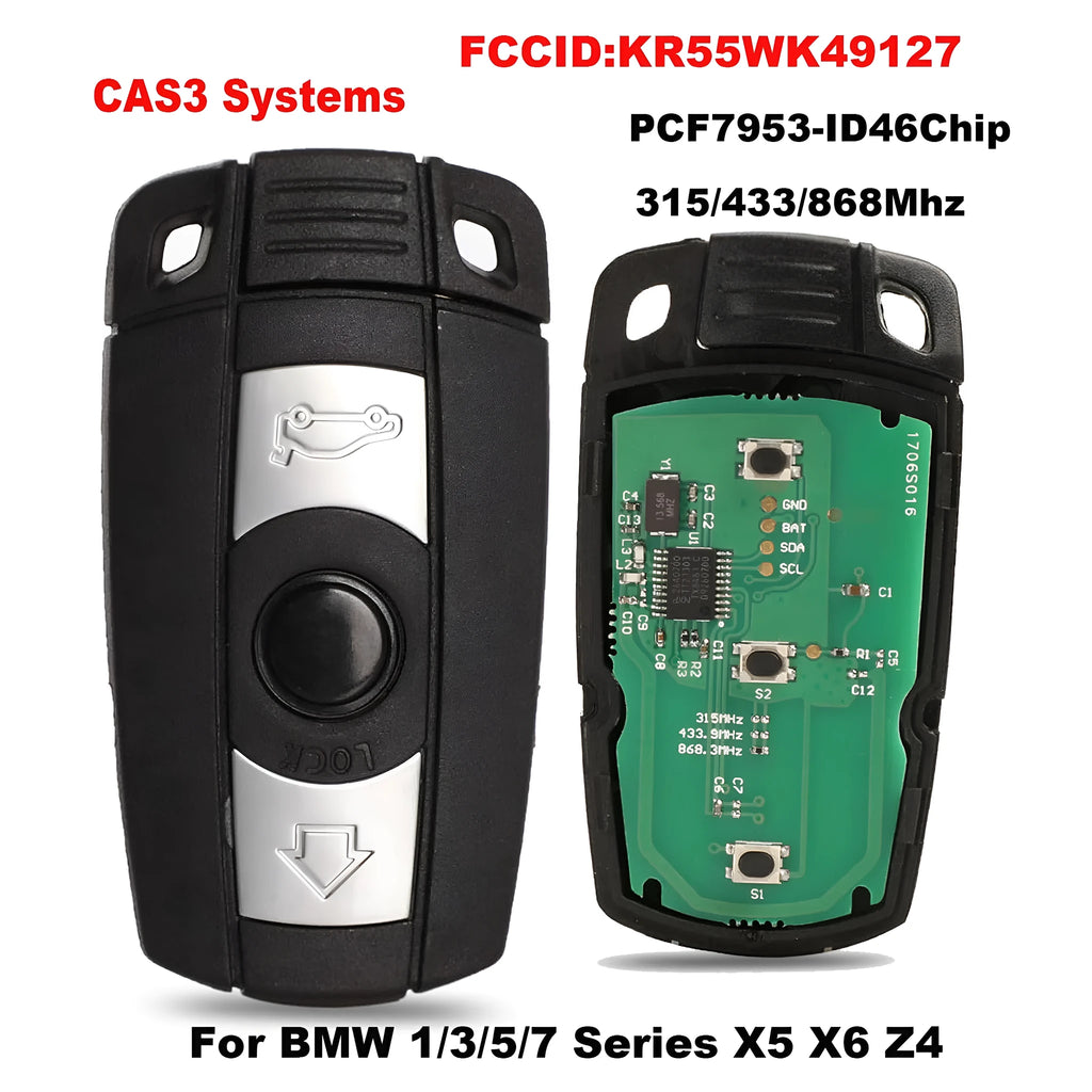 BMW CAS3 semi-intelligent remote car key fob with three visible metal blades.