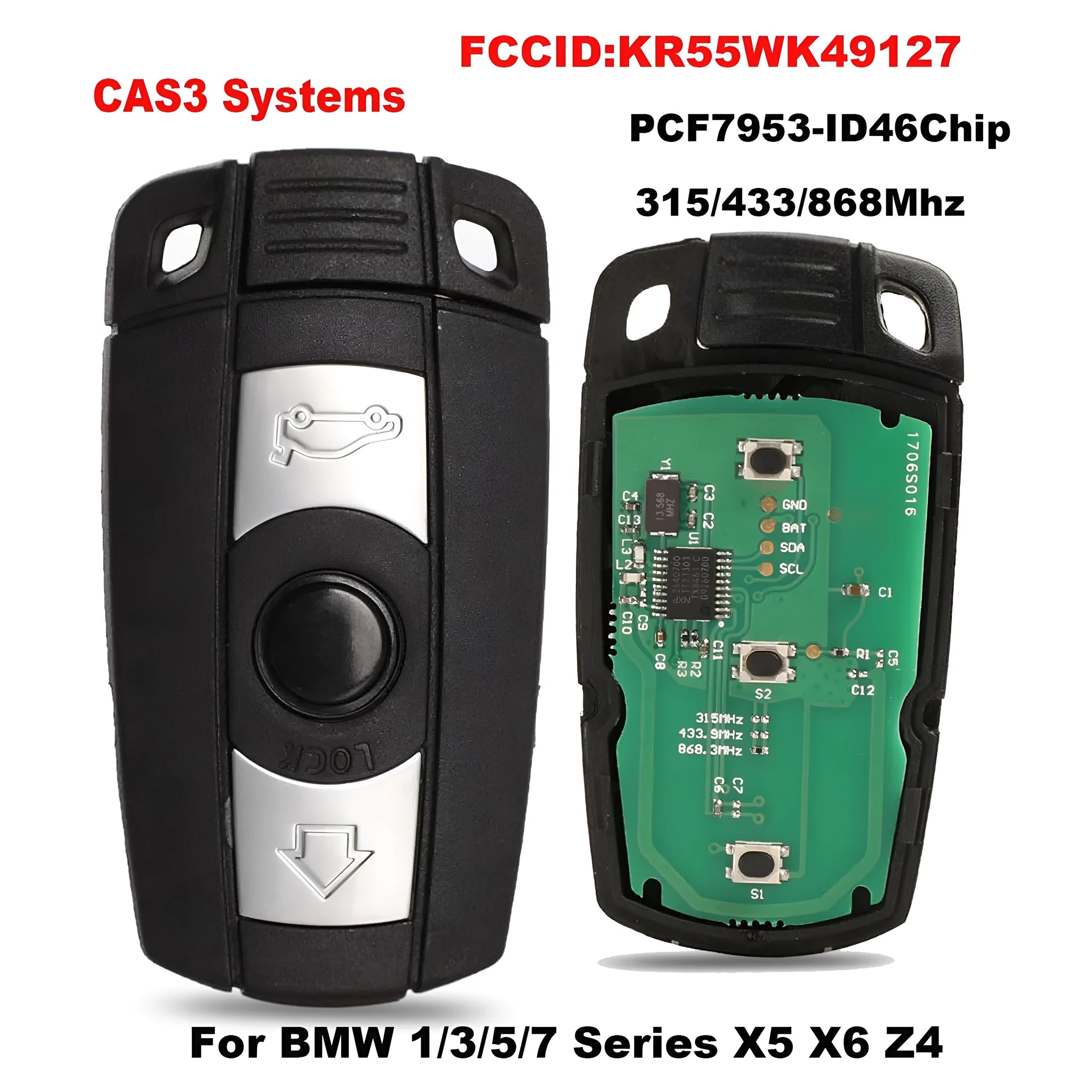 BMW CAS3 semi-intelligent remote car key fob with three visible metal blades.