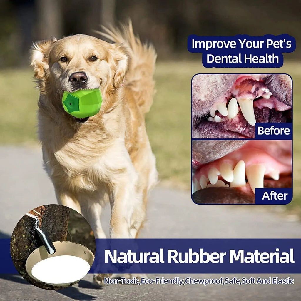 Green natural rubber squeaky dog chew ball for large breed aggressive chewers