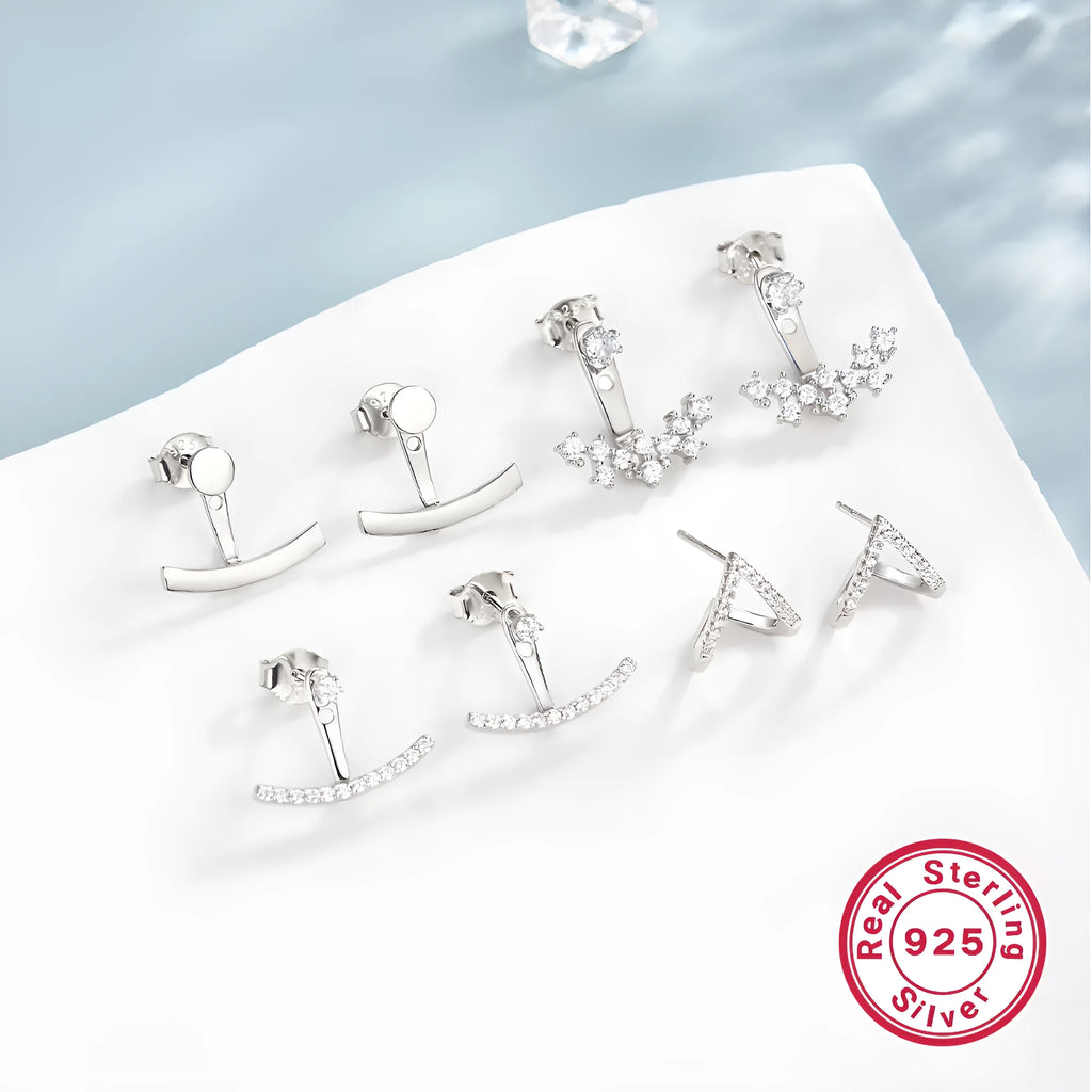 925 silver smile earrings with U-shaped geometric shape and diamond-embedded gang drill detail in four styles
