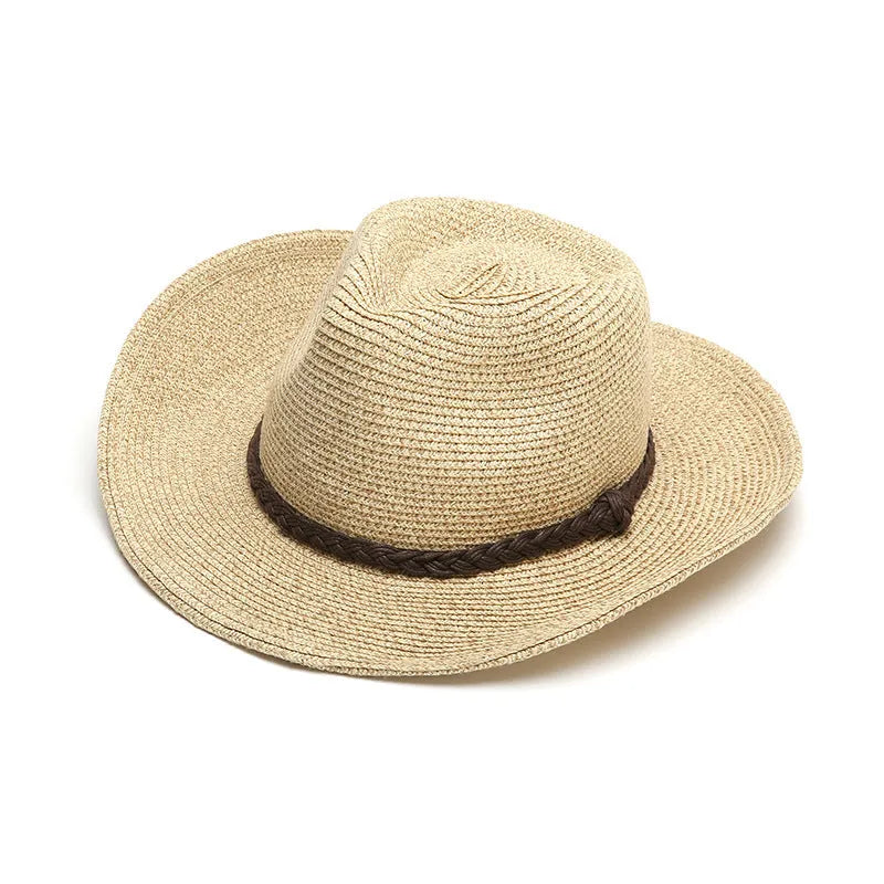Men's foldable straw sun hat with wide brim in mixed beige colour