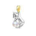 925 sterling silver clavicle necklace with cat charm pendant and pearl bead accents