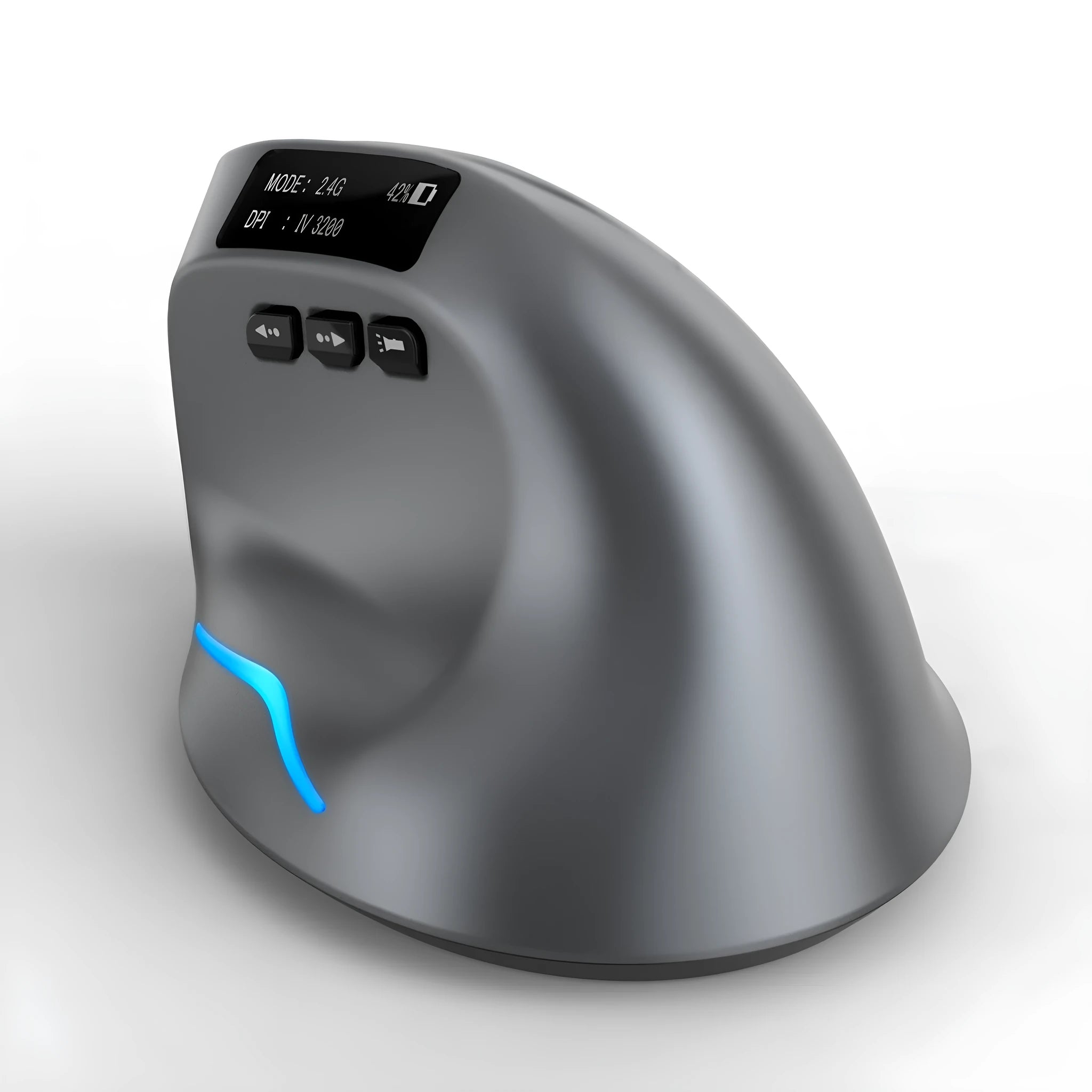 Grey vertical grip Bluetooth mouse with self-charging function for laptop use