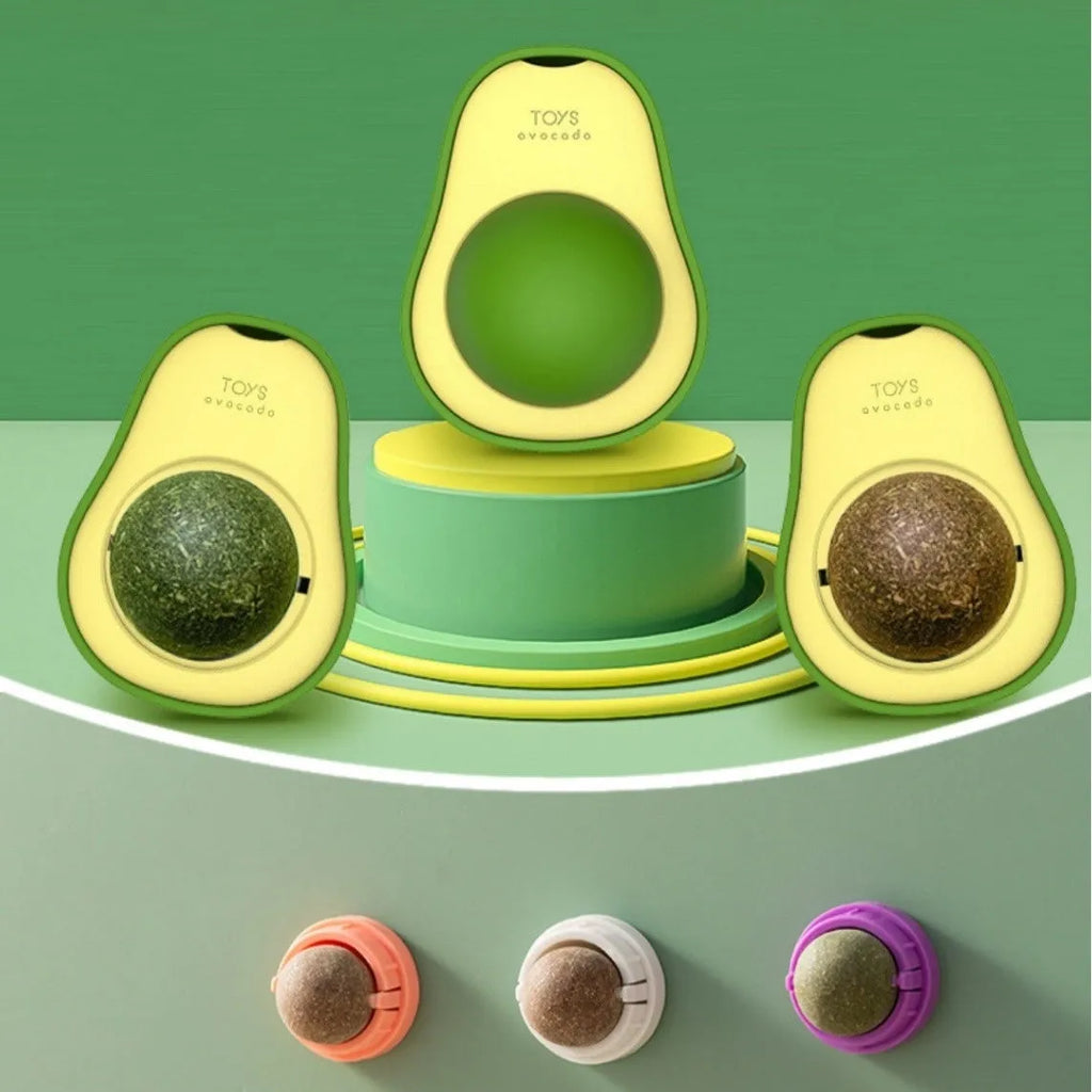 Plastic catnip ball dental toy with cleaning ridges in multiple colour options