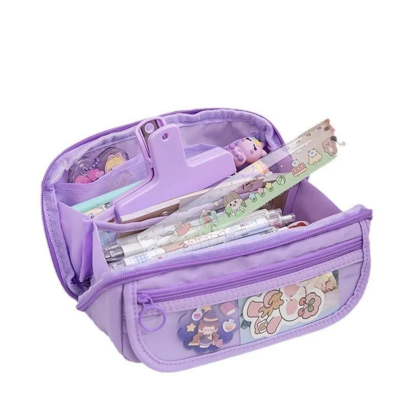 Korean-style canvas pencil case with ten-layer flip design in multiple colour options