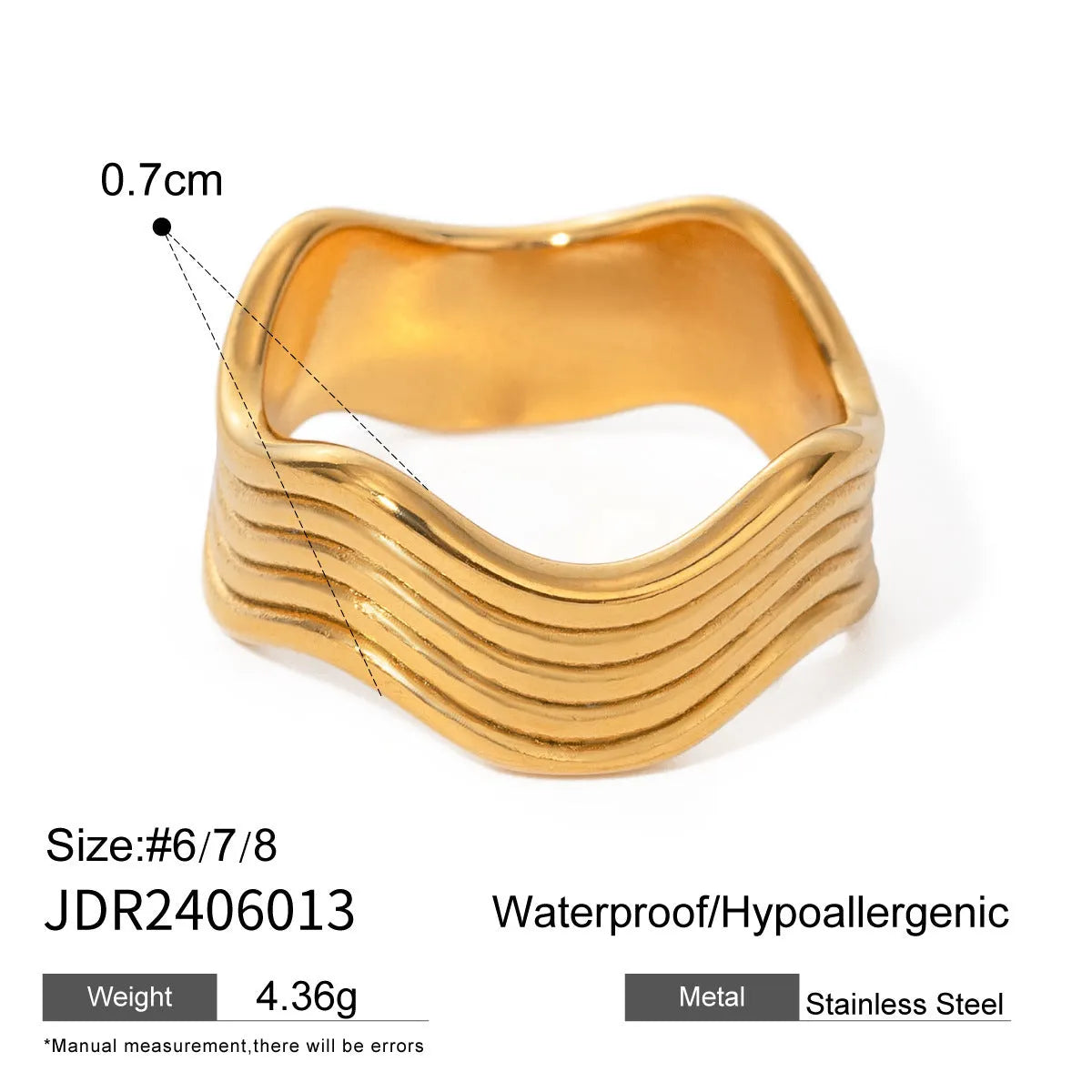 A geometric wave-design ring for women made from silver-toned stainless steel.
