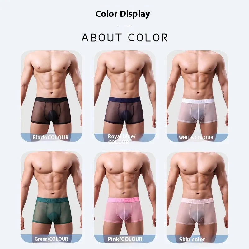 Men's thin invisible boxer shorts in six colours with quick-drying polyester fabric