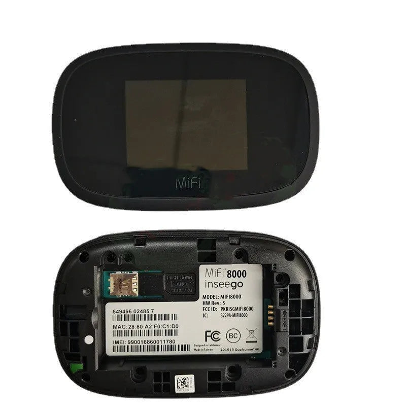 Black 4G wireless router with portable battery and cable included for mobile internet access