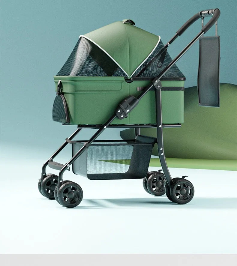 Black Warrior style folding pet cart with detachable design and metal frame