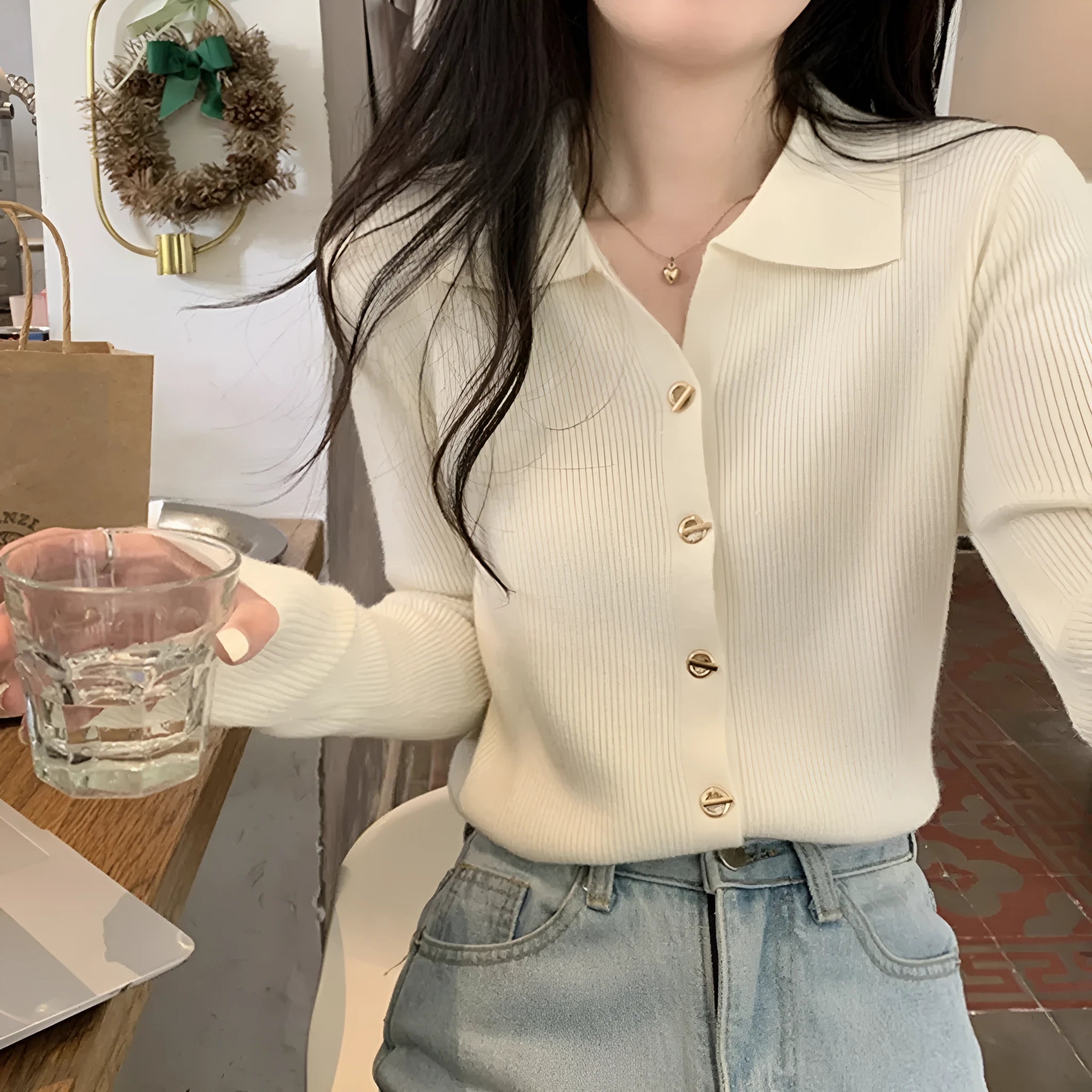 Long-sleeved oversized viscose cardigan in beige, black, oatmeal, green, or khaki, laid flat.