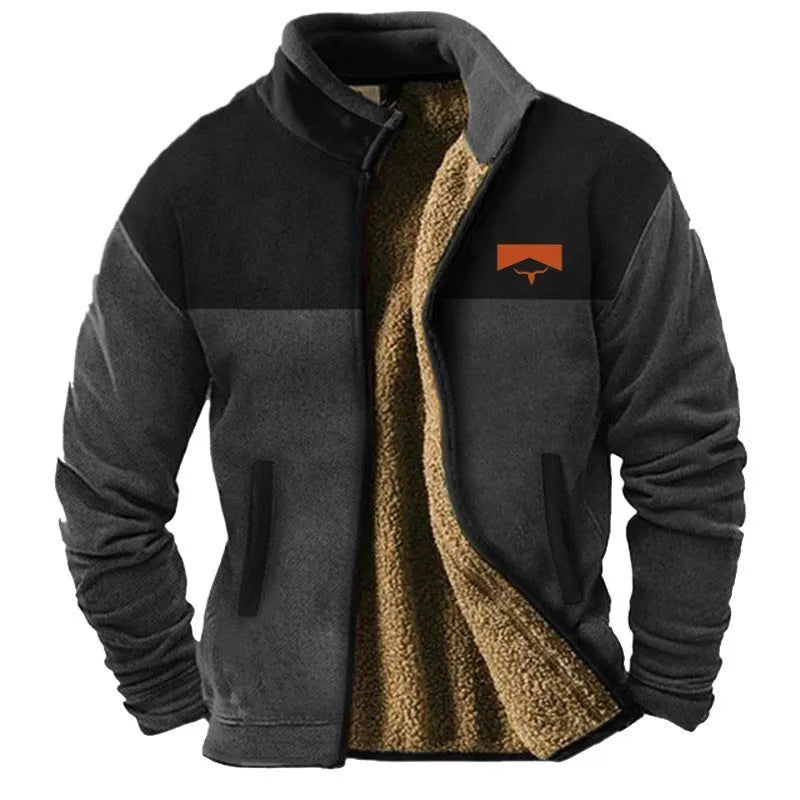 Men's green polyester padded coat with regular length shown on model