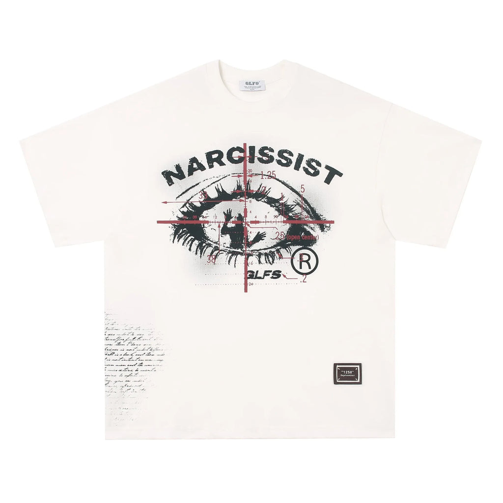 Retro hip hop T-shirt with graphic letter patterns in black and white colours
