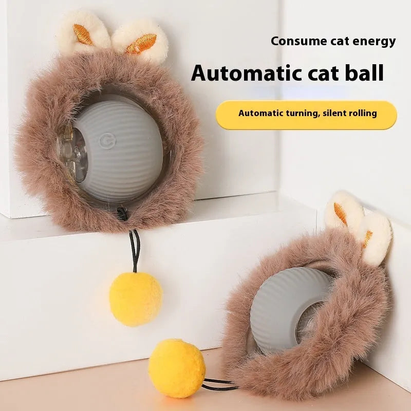 Silicone cat rolling ball toy in multiple colour options with optional rope attachment