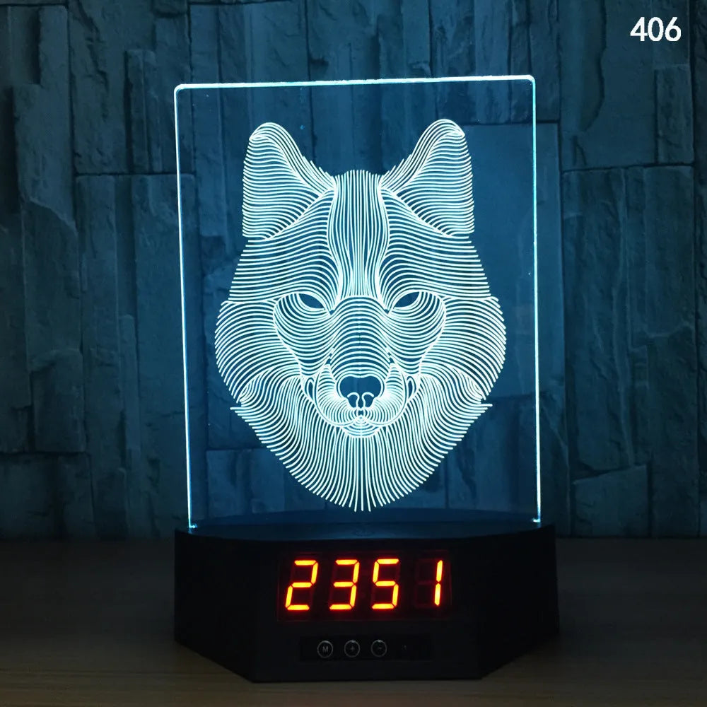 Glowing blue dolphin 3D LED table lamp with remote control on a wooden surface.