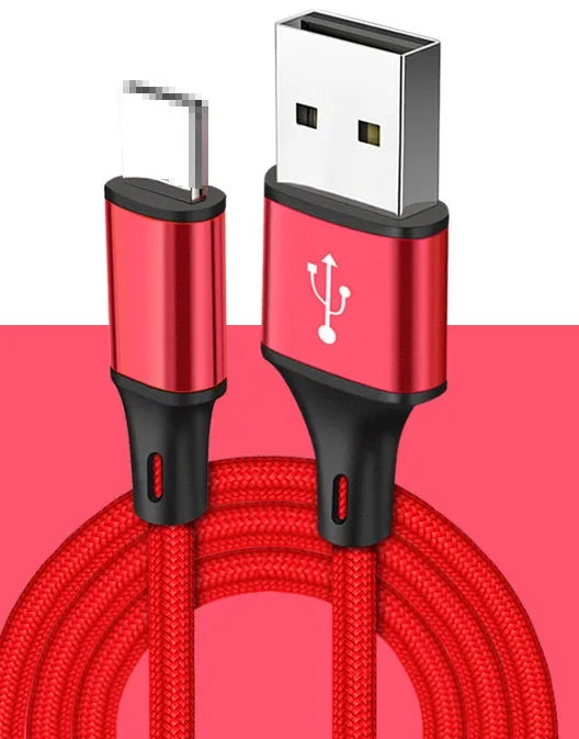 2-metre braided USB to TYPE C charging cable in five colour options for mobile phones