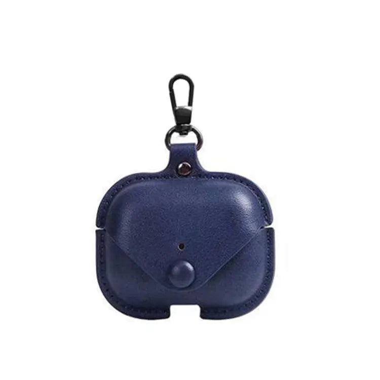 Black PU leather AirPods Pro protective case holster showing car line stitching detail.