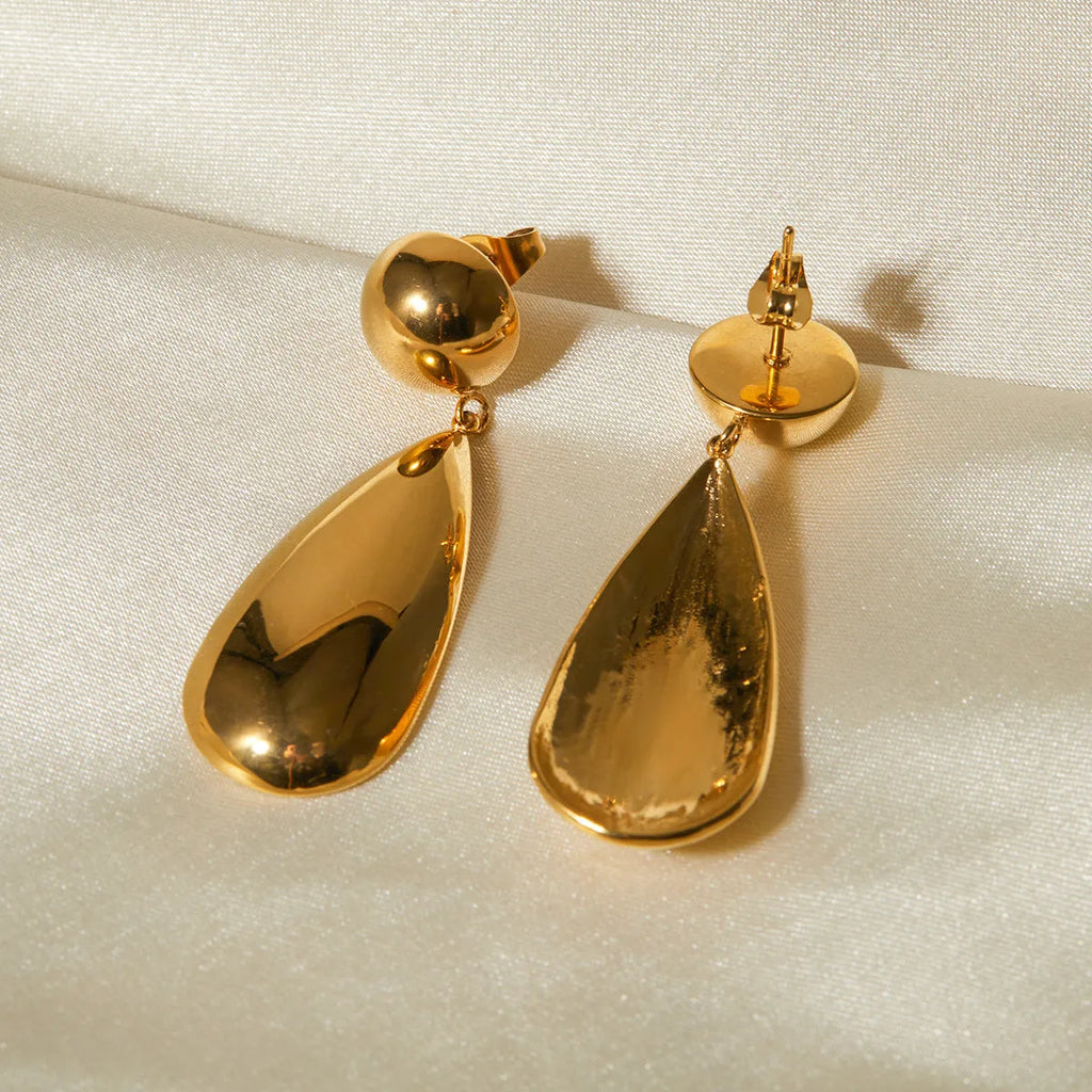 Gold stainless steel hemisphere water drop pendant earrings with electroplated finish for women