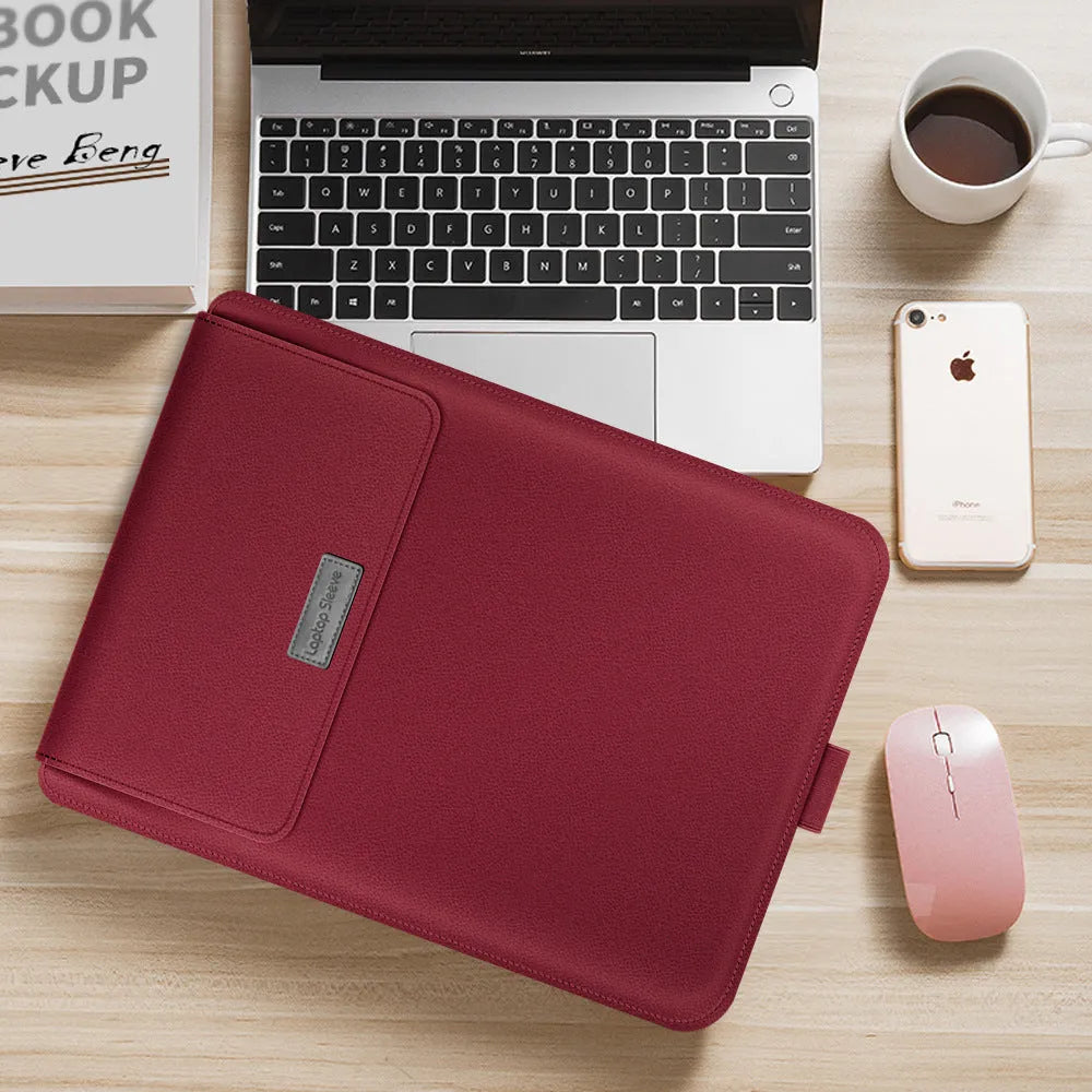 Universal PU leather and TPU laptop sleeve in green, black, brown, red, grey or navy blue for 11 to 15 inch laptops