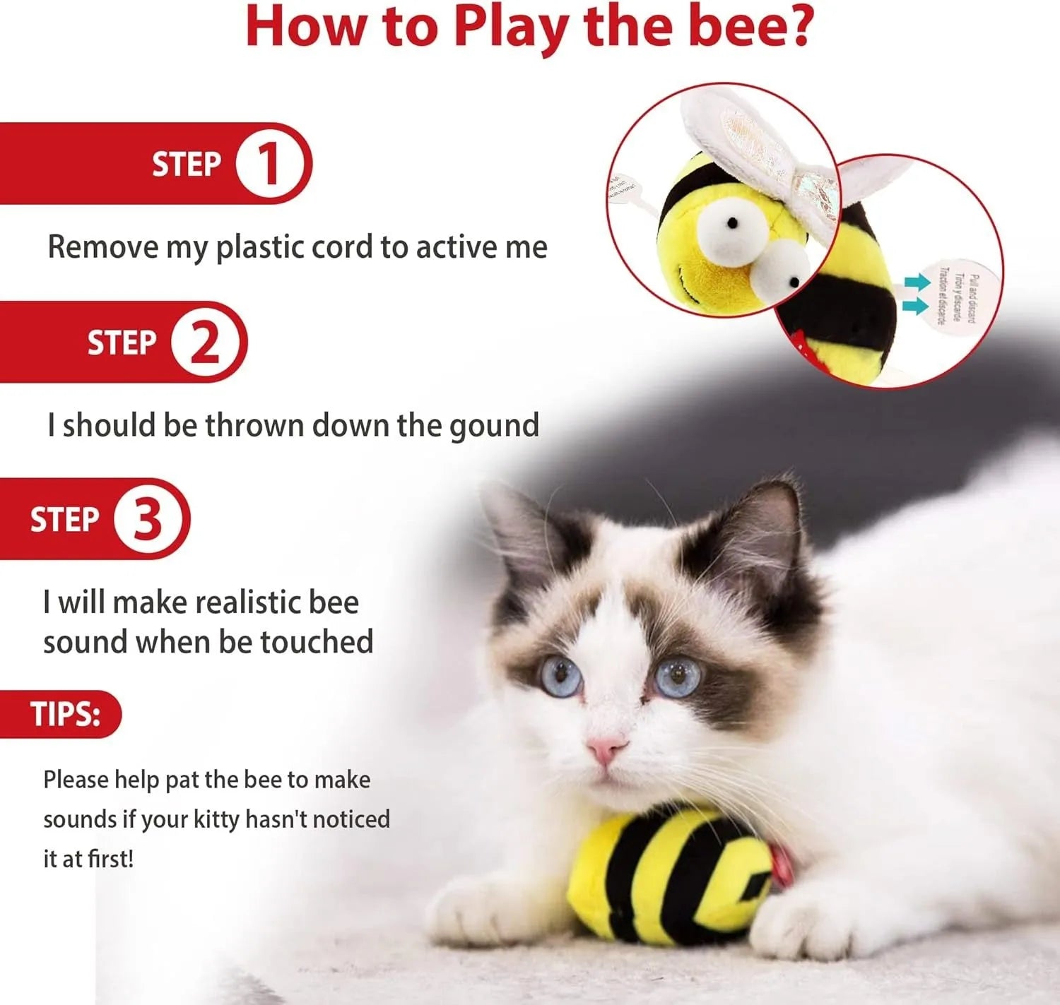 Yellow flannelette bee-shaped electronic cat toy with motion-activated squeaking functionality