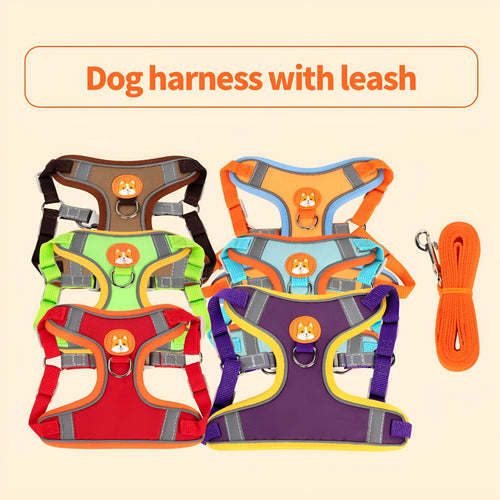 Adjustable dog haulage rope vest harness in blue brown green orange purple red anti-breaking chest strap