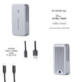 Aluminium alloy external SSD enclosure with CNC-machined shell showing dual protocol support and compact dimensions