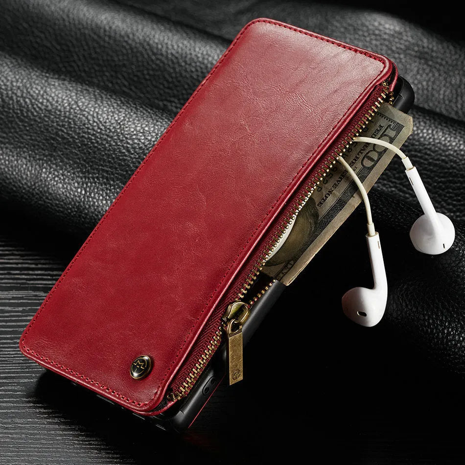 Samsung Note9 PU leather flip phone case in black, brown or red colour