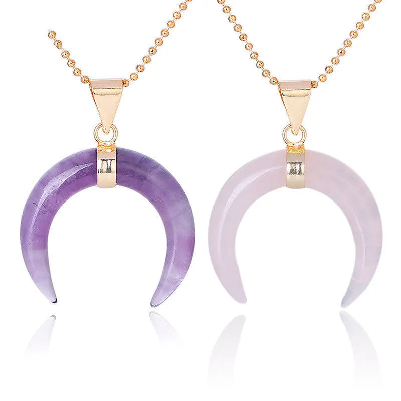 Natural stone moon pendant necklace on 45cm chain with copper fittings
