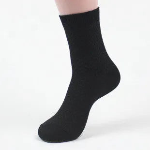 Men's bamboo fibre socks with small square pattern in black, grey, blue, and navy colours
