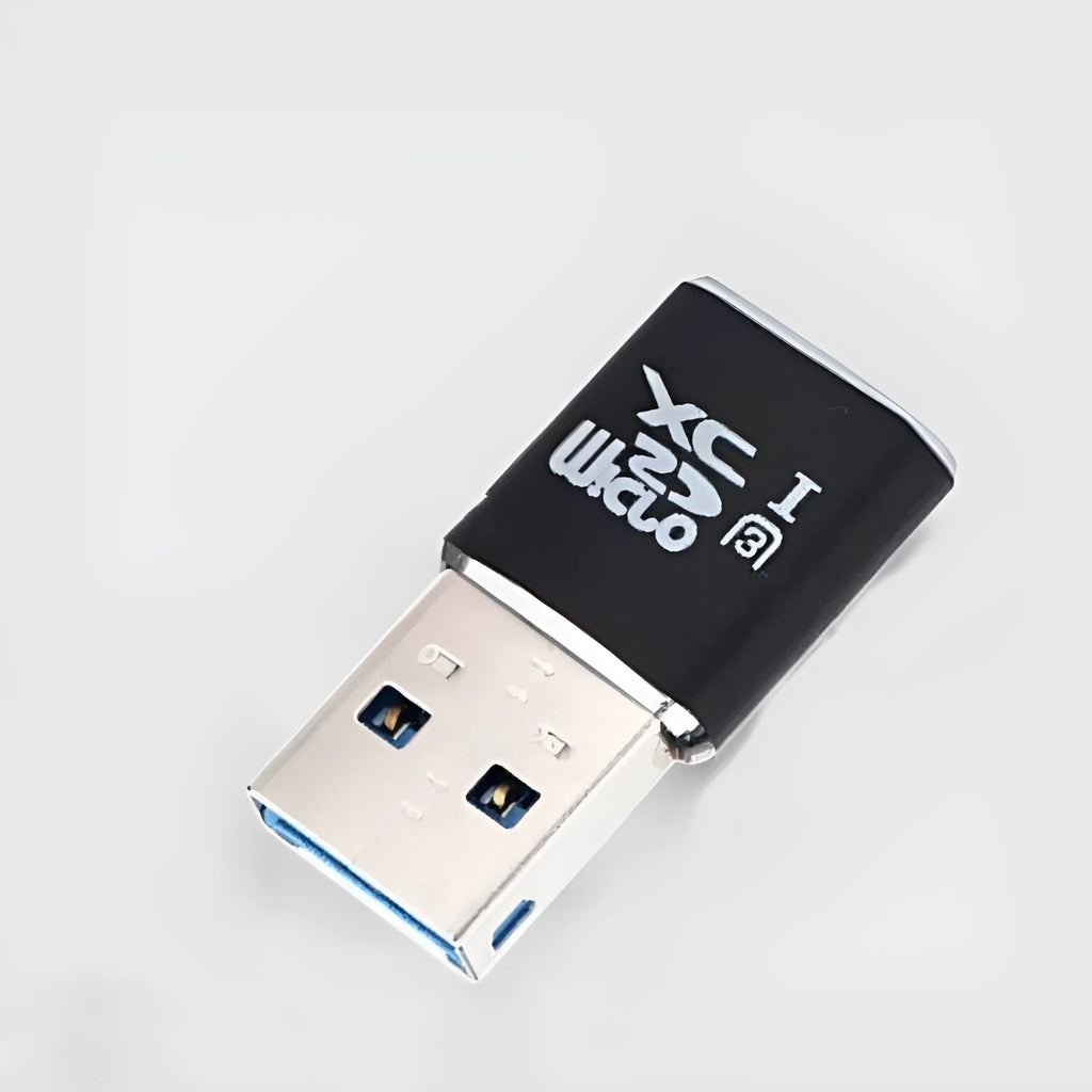 Black USB 3.0 micro SD memory card reader for SDXC cards up to 2TB capacity.