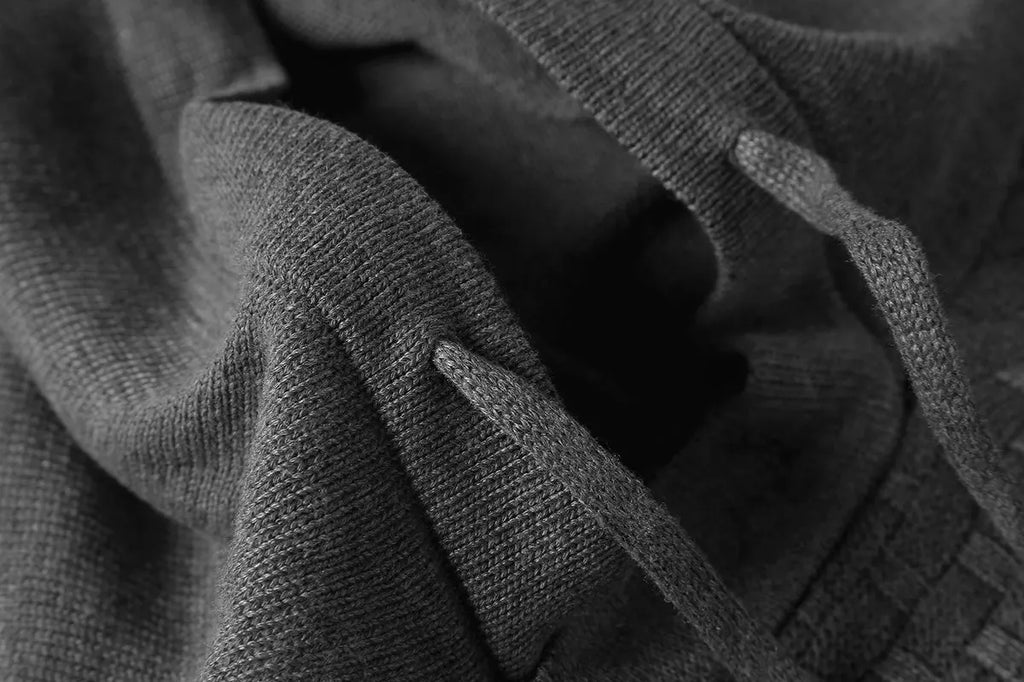 Men's cotton-polyester blend hooded sweatshirt available in nine colours including black, brown, grey, green, khaki, navy, red, and white.