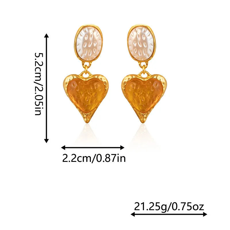 Silver needle pleated oval love heart stud earrings in purple, red, green, and yellow white colours with stainless steel posts.