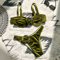 Women's green floral swimsuit with briefs style and separate bra component for swimming and fitness