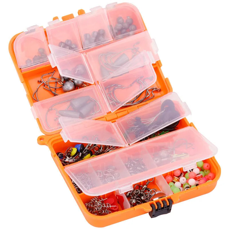 Weihe 257-piece fishing lure accessories set in black ABS organiser box with compartments