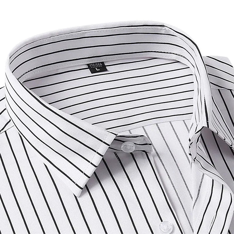 Men's slim fit striped long sleeve business shirt in polyester fabric