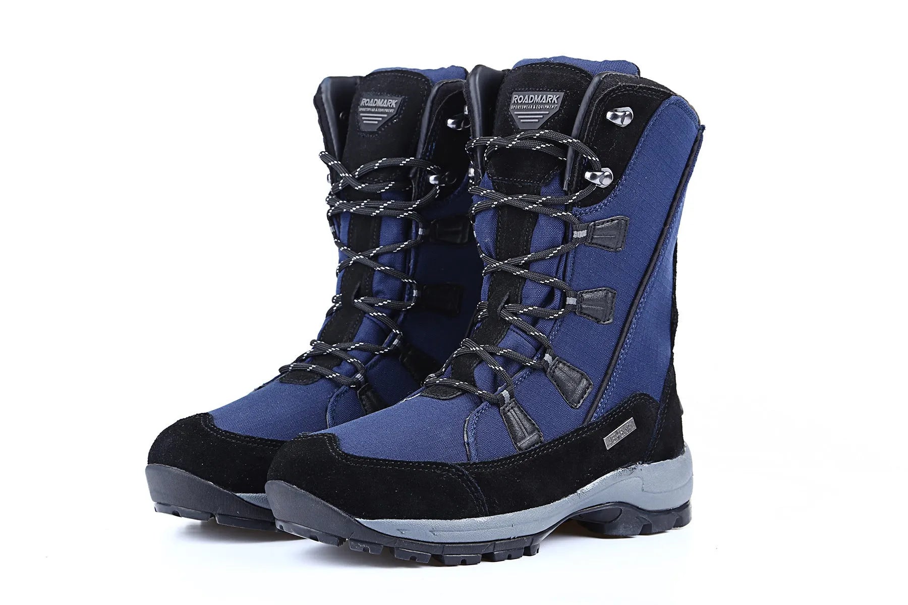 Women's black genuine leather mid-calf thermal snow boots with round toe and rubber sole