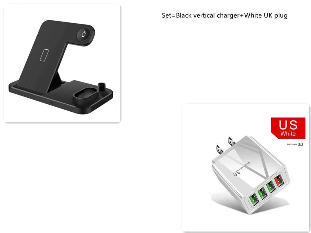 4-in-1 wireless charging station showing phone, Apple Watch, AirPods and Apple Pencil charging simultaneously