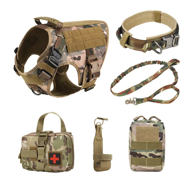Tactical dog training vest battle suit set in polyester with adjustable leg straps