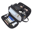 Men's black or brown PU toiletries bag with zipper closure for travel cosmetic storage