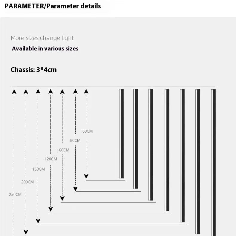 Black 80cm long aluminium LED strip wall lamp mounted on a wall, demonstrating three colour light options.
