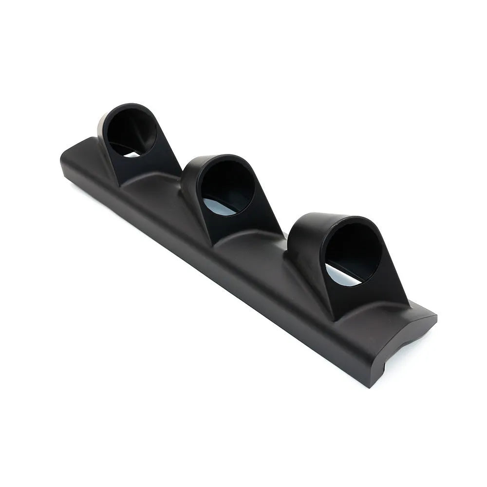 Black ABS plastic three-hole instrument stand for 52mm gauges in right-hand drive cars.