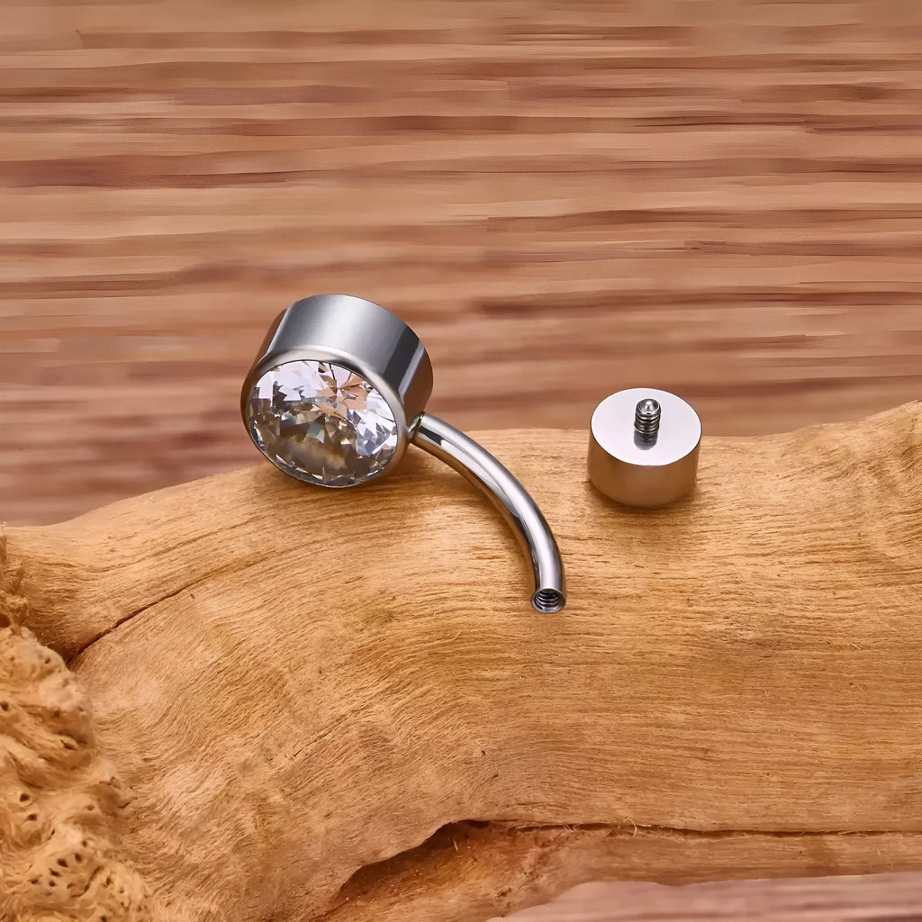 Titanium alloy double-headed zircon navel stud in geometric shape with internal thread