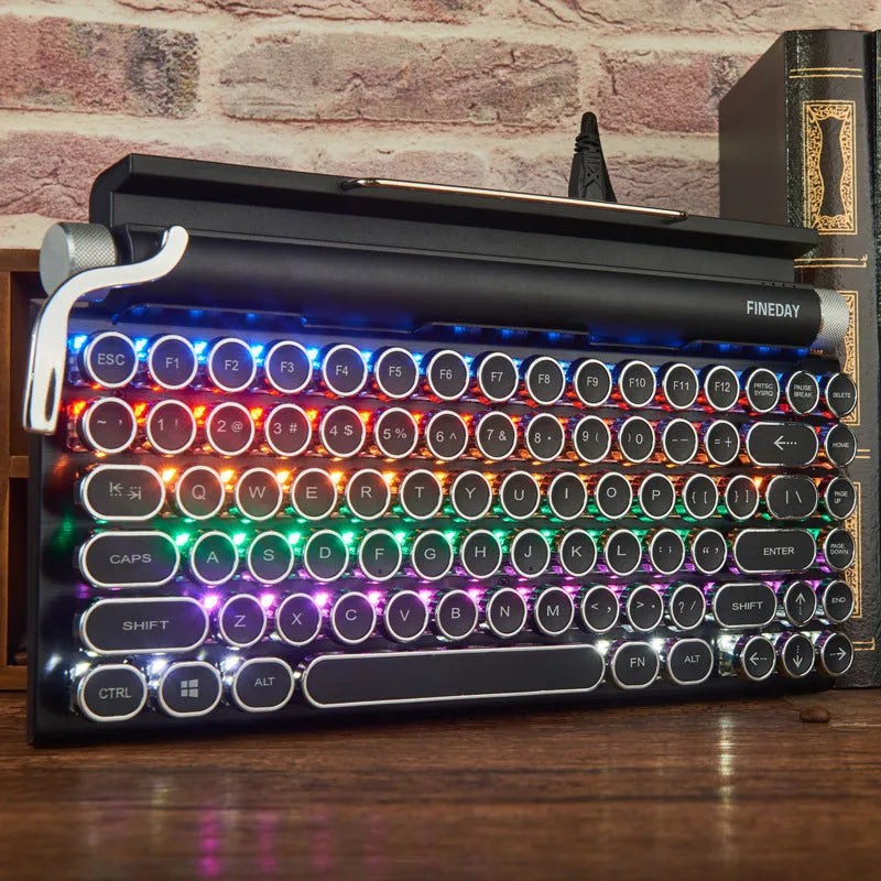 Black Dot retro typewriter style Bluetooth mechanical keyboard with colourful backlight.