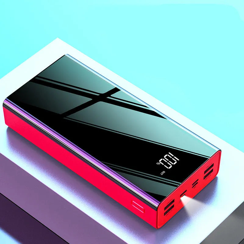Large capacity 40000mAh power bank with LCD display in black or red plastic casing