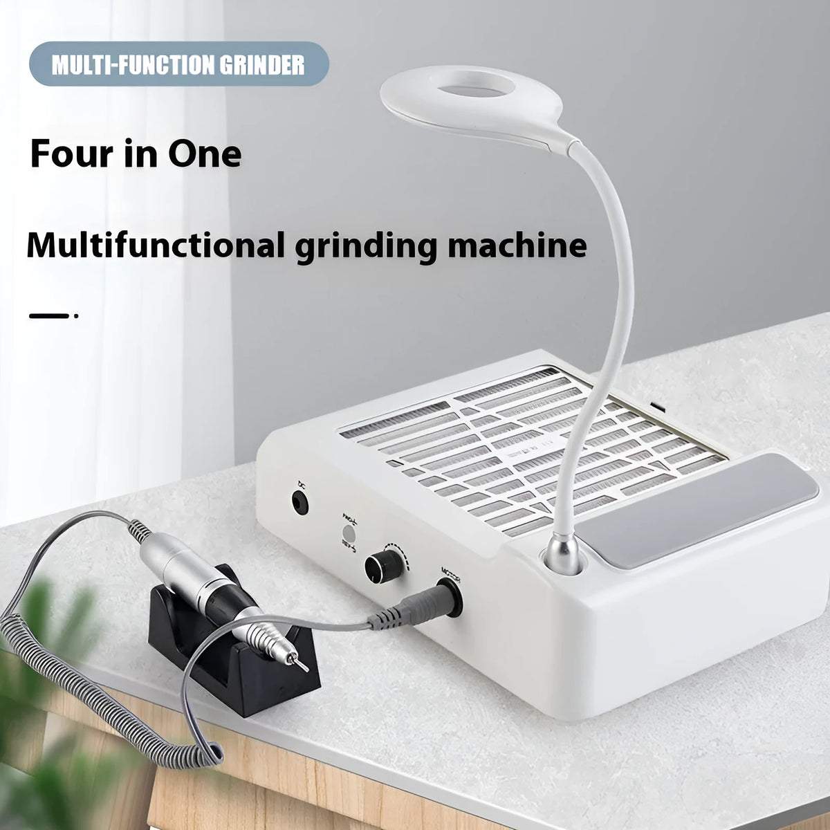 White multifunctional nail polishing machine with integrated vacuum cleaner system