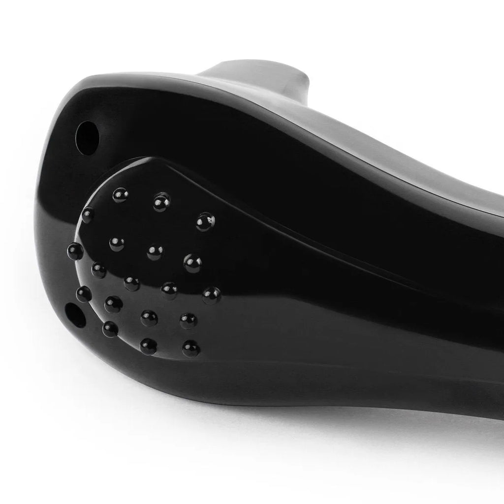 Black folding electric shaver for women with battery compartment visible
